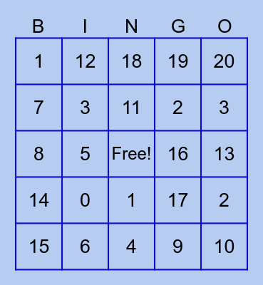 French Letters and Numbers Bingo Card