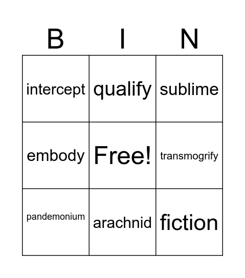 Vocabulary Week of Nov. 11-17 Bingo Card
