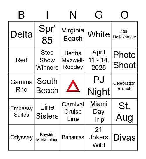 40th Deltaversary - Gamma Rho Spr' 85 Bingo Card