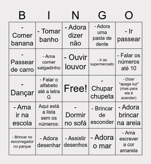 Bingo das descobertas Bingo Card