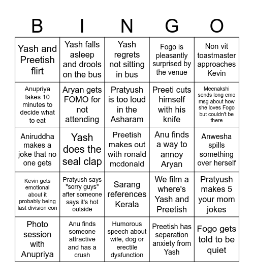 Fogo Divcon Bingo Card