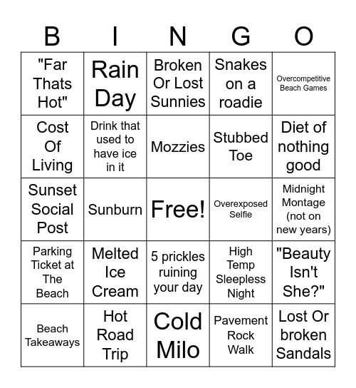 Kiwi Summer Bingo Card