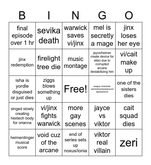 arcane bingo Card