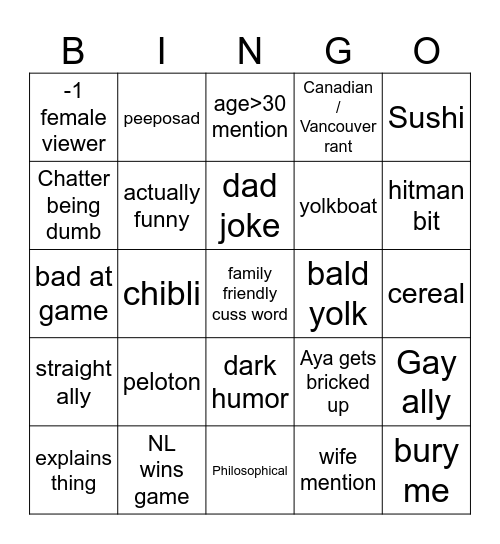 NL BINGO Card