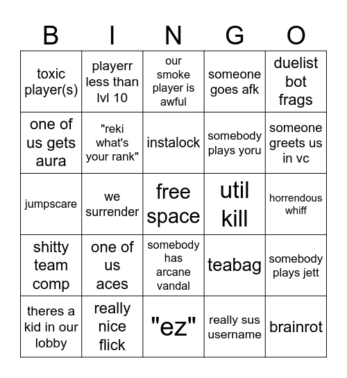 valorant Bingo Card