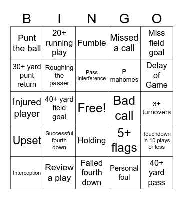 T and M Bingo Card