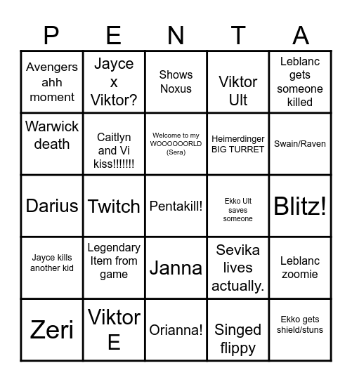 Season 2 Arcane Predictions Bingo Card