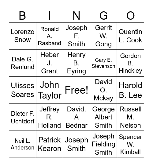 PROPHET BINGO Card