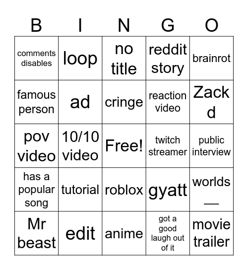 Untitled Bingo Card