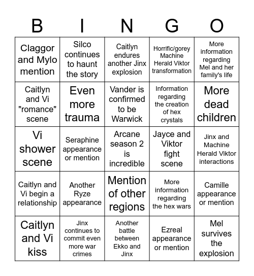 Arcane Season 2 Predictions Bingo Card