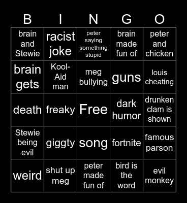 family guy Bingo Card