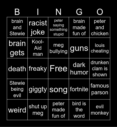 family guy Bingo Card