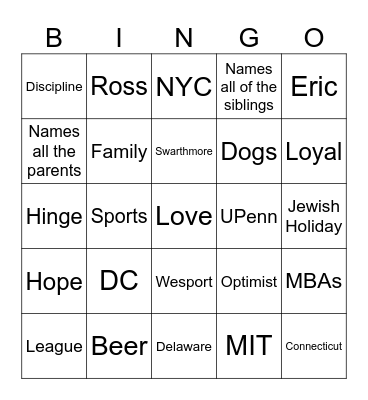 F&L Bingo Card