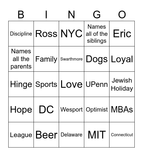 F&L Bingo Card