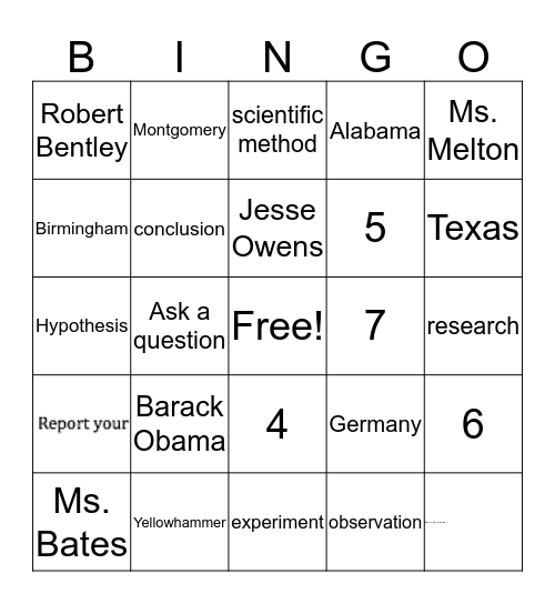 Good Hope Elementary School Bingo Card