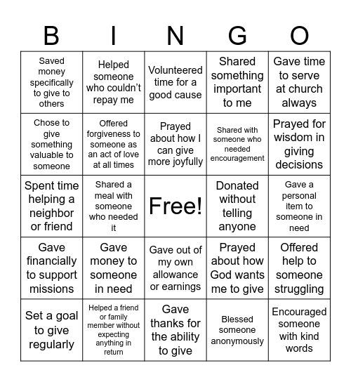 Christian Bingo Card