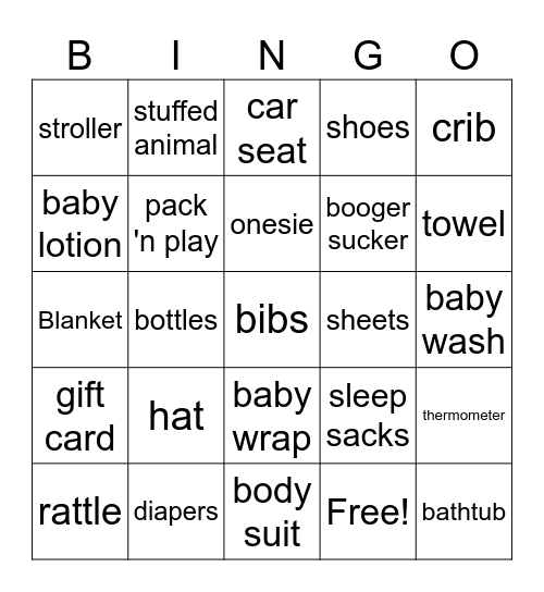 Carri & Ryan's Baby Shower Gift Bingo Card