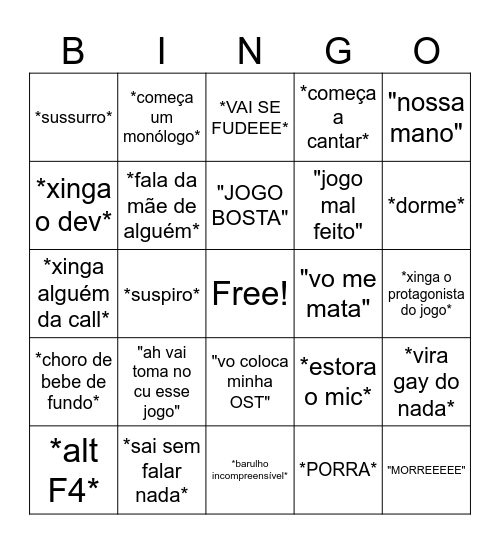 Diogo rage Bingo Card