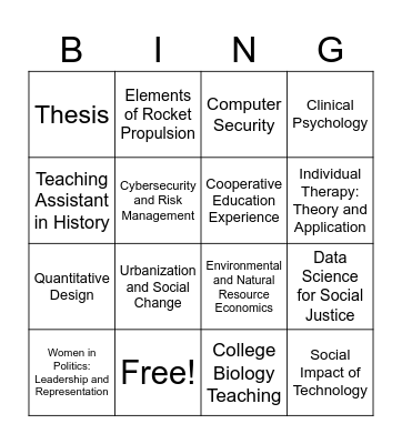 Types of Courses Bingo Card