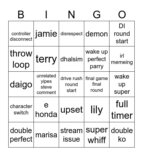 Streets Bingo Card