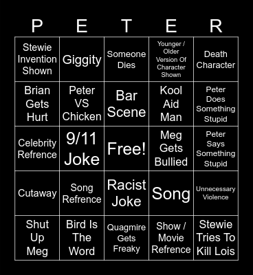 Family Guy Bingo Card