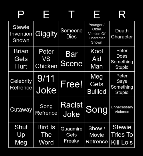 Family Guy Bingo Card