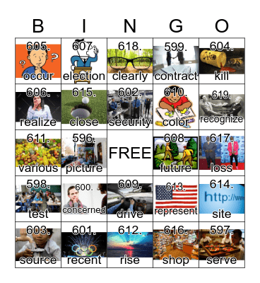 Vocabulary Bingo Card