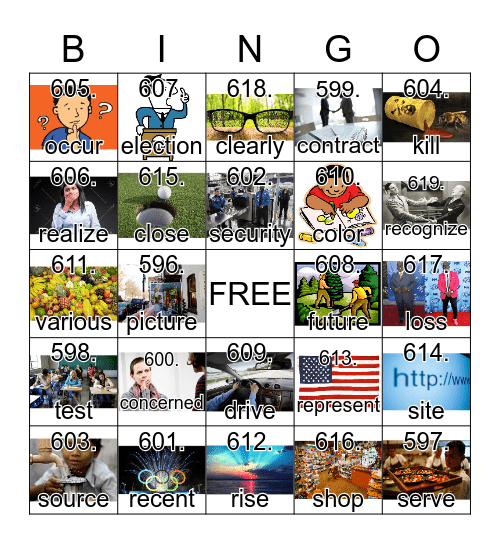 Vocabulary Bingo Card