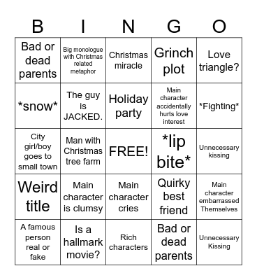 Christmas romance movie Bingo Card