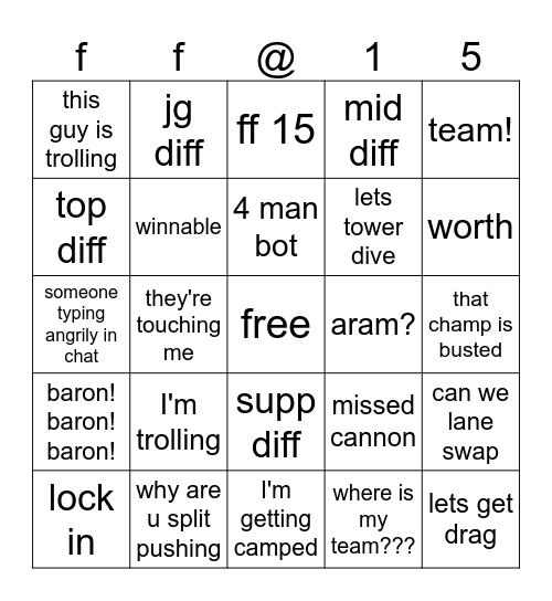 League Bingo Card