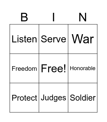 Veterans Day Bingo Card