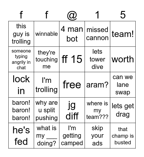 League Bingo Card