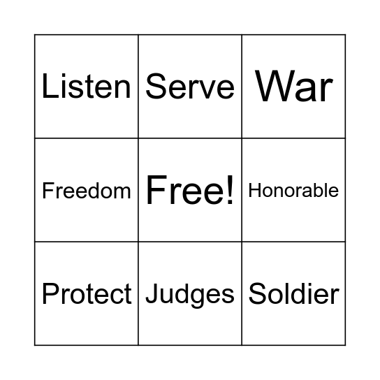 Veterans Day Bingo Card