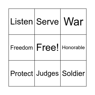 Veterans Day Bingo Card