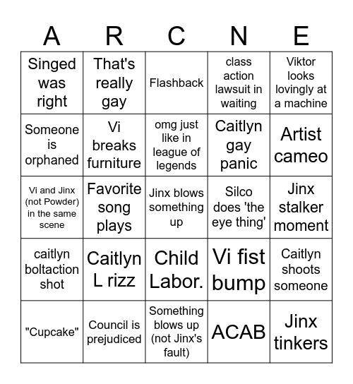 Arcane Bingo Card