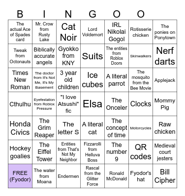 Nikolai's Hear Me Outs Bingo Card