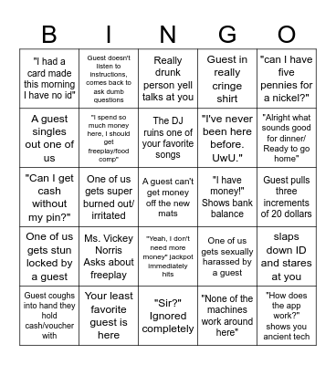 Mint Weekend Nights Bingo Card