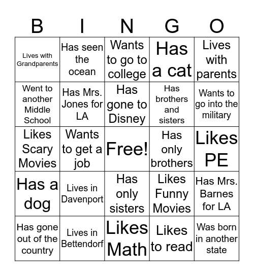 Untitled Bingo Card