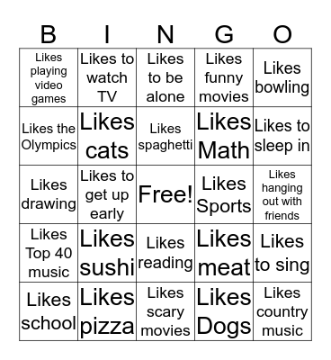 Likes... Bingo Card