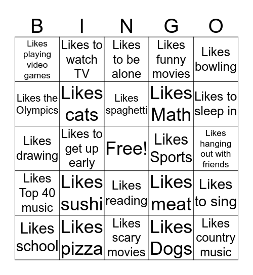 Likes... Bingo Card