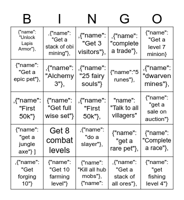 Hypixel Lockout Bingo Card