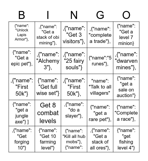 Hypixel Lockout Bingo Card