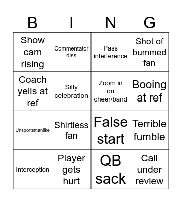Football game Bingo Card