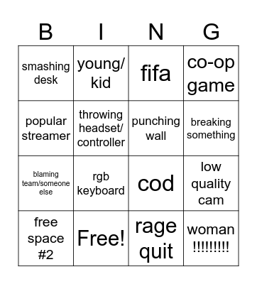 gamer rage Bingo Card