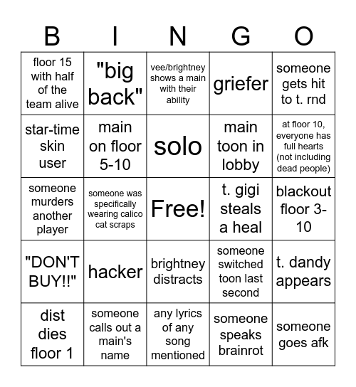 DW Bingo Card