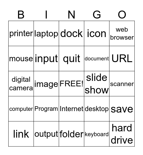 Computer Vocabulary Bingo Card