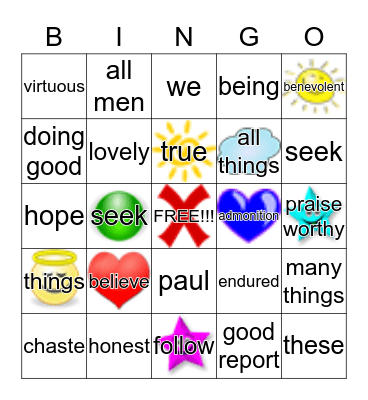 13th Article of Faith Bingo Card