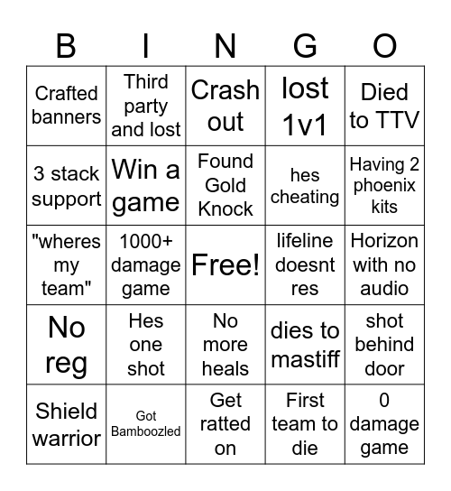 Apex Bingo Card