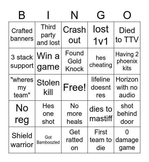 Apex Bingo Card