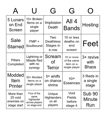 AUGGO Bingo Card